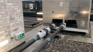 Oponal installed on external pipework to roof top AHU