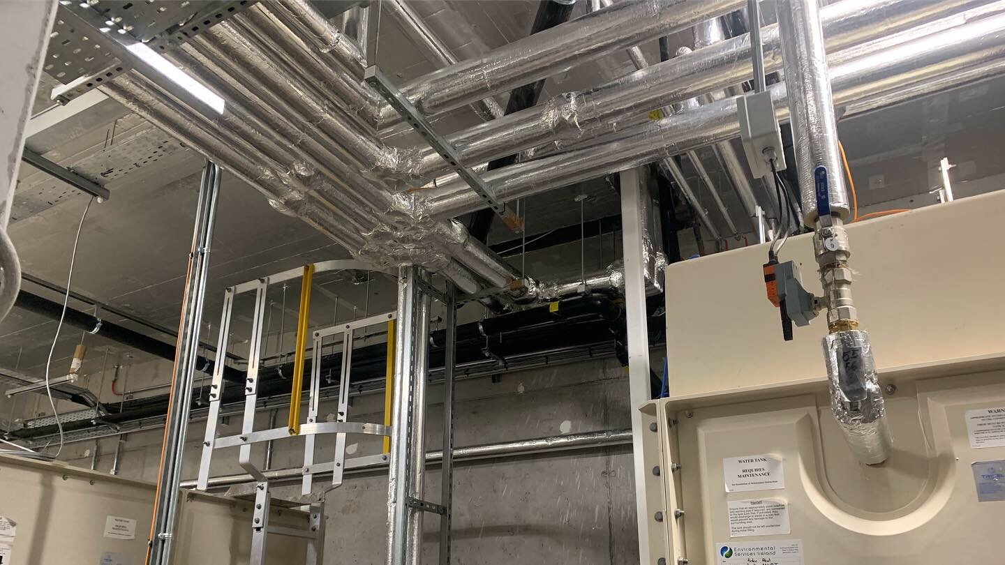 Foil-faced insulation on building services pipework